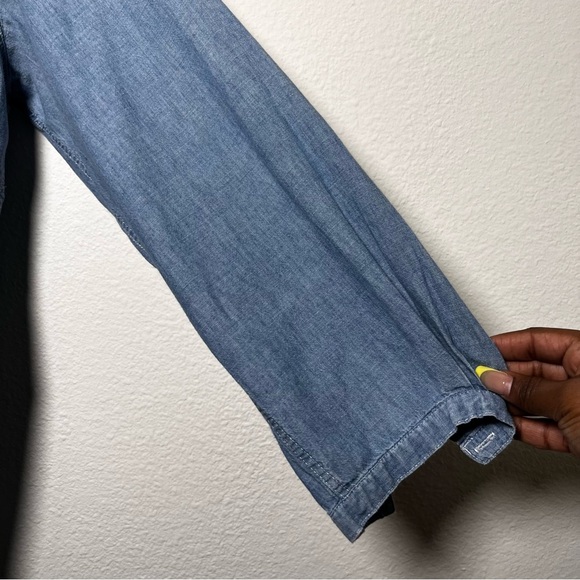 VTG Levi's Women Chambray Tunic Top Large Henley Popover Long Sleeve Coastal - Picture 5 of 12